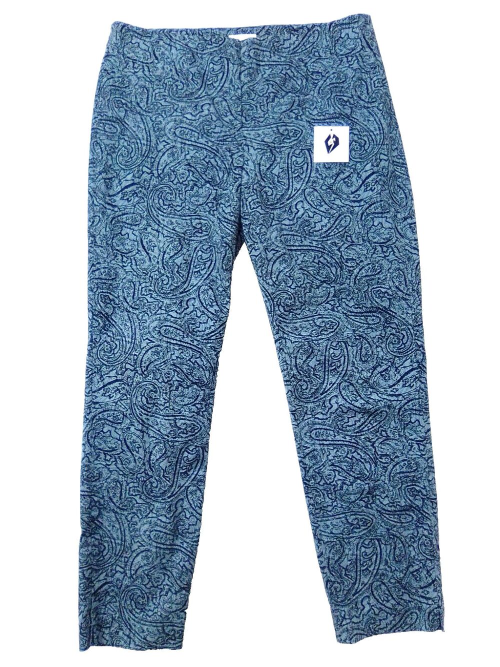 J Jill Women's Blue Swirl Print Pattern Cropped Slim Leg Chic Cute Pants Size 8